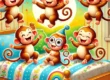 "Five little monkeys happily jumping on the bed, playful and full of energy, for an article about counting monkeys in the song 'Five Little Monkeys' – a fun nursery rhyme for babies.